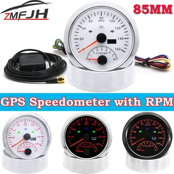 AD 85MM GPS Tachometer s Tachometra Na Motocykel Morských Lodí 120 160 200 KMH/MPH Loď Auto Truck Rýchlosť, Rozchod Meter 9-32V