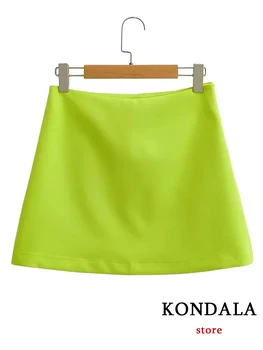 KONDALA Vintage Pevné Žiarivkové svetlo Zelená Sexy Mini Sukne pre Ženy-Line Sukne Office Lady Módne 2022 Príležitostné Letné Sukne 0