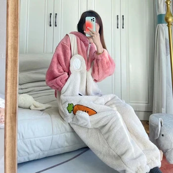 Flanelové Králik Kigurumi Teplé Pyžamo Nastaviť Anime Cosplay Onesie Ženy Pyžamá Zimné Oblečenie Pre Voľný Čas Dievča Zvierat Kostým Party Jumpsuit