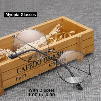 Kovový Okrúhly Rám Krátkozrakosť Okuliare S Diopter -1.0 -1.5 -2.0 -2.5 -3.0 -3.5 -4.0 Vintage Módy Nearsighted Okuliare