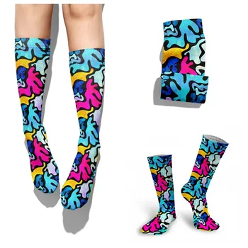 Cool 3D Doodle Tlač Ponožky Módny Trend Hip Hop Stehna Vysoké Ponožky Farebné Radi Vtipné Harajuku Dlhé Ponožky Socken