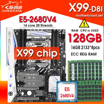 JINGSHA X99 D8I Doske AUTA LGA2011-3 s xeon E5 2680V4 cpu procesor, 128 gb (8*16gb) ddr4 ECC REG Pamäť štyri kanály