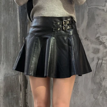 Preppy Štýl Kože Mini Sukne kórejský Streetwear Punk Grunge Mall Goth Obväz Skladaný Sukne Y2K Retro Estetika Oblečenie