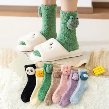 Lovely Frog Ponožky Jeseň A V Zime Plyšové Pribrala Teplý Stredný Trubice Zvieratá Ponožky Mačka Panda Spacie Ponožky Domov Poschodí Ponožky