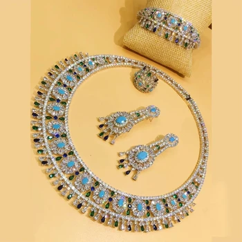 Luxusné Šľachtické Svadobné Svadobné Šperky Nastaviť Neckalce Náušnice, Prsteň Náramok Šperky Set pre Ženy Prom Party Show Full CZ Šperky