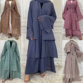 Šifón Otvoriť Abaya Dubaj Turecko Kaftan Moslimských Cardigan Abayas Šaty Pre Ženy Bežné Župan Kimono Femme Kaftane Islam Oblečenie
