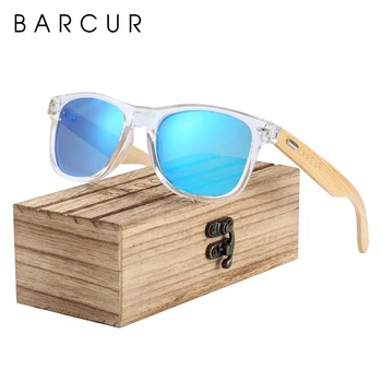 BARCUR Klasické Bambusu slnečné Okuliare Dreva Priehľadný Plastový Rám Ženy Muži Polarizované Slnečné Okuliare S Box Zadarmo 0