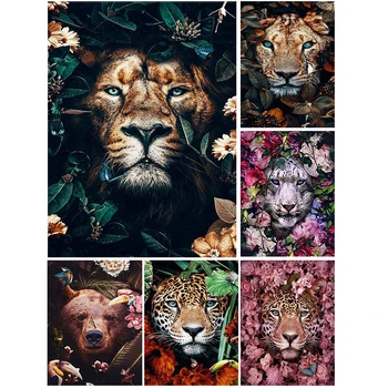 5D DIY Diamond Maľovanie Tiger, Lev Kvety Cross Stitch Auta Plné Námestie Výšivky Mozaikové Umenie Obraz Kamienkami Darček Decor