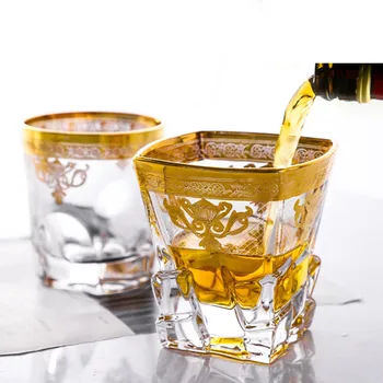 Európskom štýle ručne maľované zlato-maľované sklo whisky sklo zahraničných poháre na víno, kávu, pohár piva sklo tvorivé vodné sklo