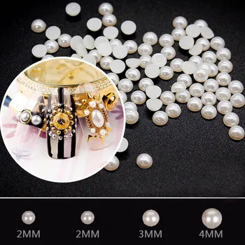 2 MM/3 MM/4 MM DIY Biele plastové polkruhu ploché pearl nail art decoration príslušenstvo Manikúru, make-up nástroje