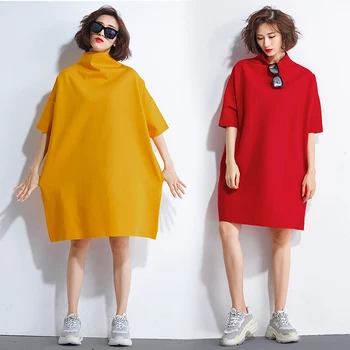 Veľká veľkosť farbou zabezpečovacie šaty 2021 jar leto žien nový začiatok kórejský voľné módne bežné vysokej krku slim šaty s581
