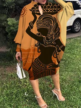Elegantné Šaty Pre Ženy 3d Tlač Módne Africké Čierne Dievča Žien Ulici Koleno Dĺžke Šiat České Midi Šaty Strany