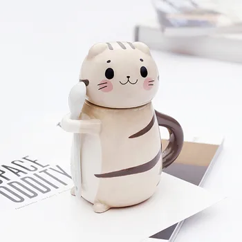 New Cute Cat Keramiky, Kávy Hrnček S Lyžičkou Tvorivé Ručne Maľované Drinkware Mlieko Čajových Šálok Novinka Dary