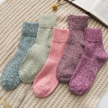 1 Pár Udržať V Teple Ženy Ponožky Zimné Hrubé Bavlnené Ponožky Klasické Vianočné Vlna Polovice Ponožky Dámy Módne Elastické Jednoduché Ponožky