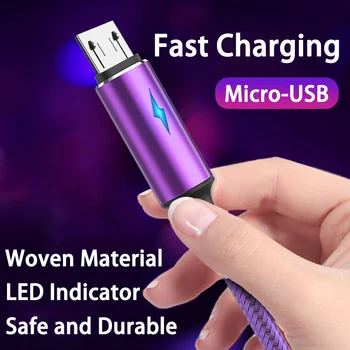 USB Micro Kábel 3A Rýchle Nabíjanie Dátový Kábel, Nabíjačka, Kábel pre Samsung Xiao Mobilné telefóny, Príslušenstvo LED Indikátor, Kábel Usb