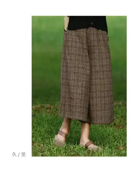 Kórejský štýl jeseň zima elastický pás vlnené širokú nohu nohavice pre ženy, voľné bežné nohavice koberčeky vlnené nohavice lady teplé nohavice