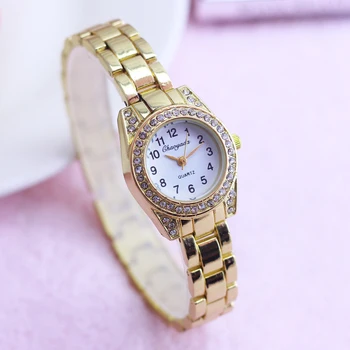 2022 slávnej značky ženy starej dámy gold diamond náramkové hodinky quartz dievčatá módne tenký pásik strane troleje hodinky reloj mujer 0