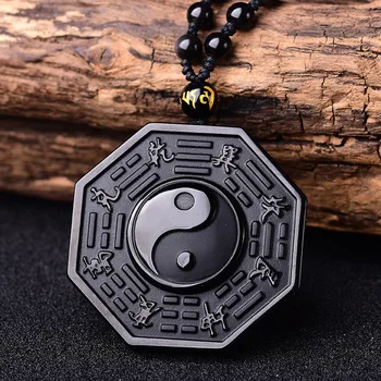 Retro Čínsky Štýl Obsidian Yin a Yang Tai Chi Klebety Náhrdelník Prívesok pre Mužov a Ženy Trend Amulet Príslušenstvo Šperky