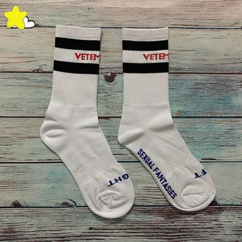Biele, Čierne Pruhované Vetements Futbal Ponožky Muži Ženy Vysokej Kvality VTM Ponožky Streetwear Páry 0