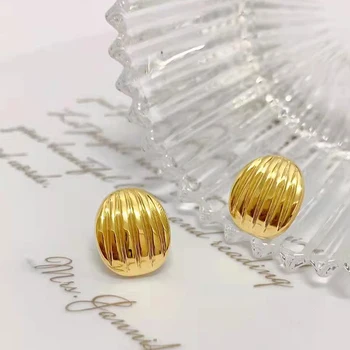CHUHAN Reálne 18K Soild Zlatá Shell Vzor Stud Náušnice Pravý francúzsky Minimalizmus AU750 Ženy Geometrie Náušnice Jemné Šperky Darček 1