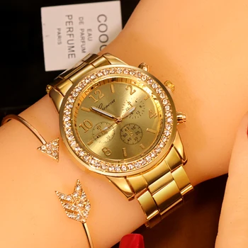 Nové Hodinky Ženy Klasické Ženeve Luxusné Dámske Hodinky Dámske Plnej Ocele Crystal Relogio Feminino Reloj Mujer Kovové Náramkové Hodinky 1