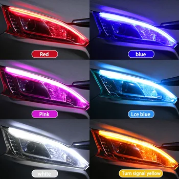 Dynamický 2 KS DRL Auto Flexibilné LED Svetlá pre Denné svietenie Zase signalizačná kontrolka Svetlometu Nepremokavé 30 cm 45 cm 60 cm Biela Červená Žltá 1