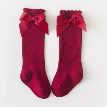 LZH 2021 Jeseň Zima Deti Ponožky Pre Dievčatá Veľký Luk Kolená Dlhé Mäkké Bavlnené Čipky Batoľatá Baby Trubice Vianočné Červená Ponožka Calcetines 1