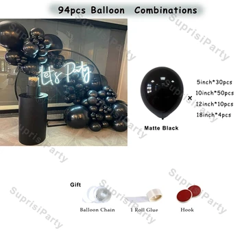 94pcs Matné Čierne Balóny Garland Narodeniny, Party Dekorácie Balón Arch Baby Sprcha Výročie Svadby Dekor Príslušenstvo 1