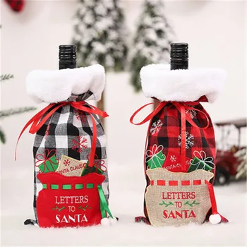 Vianočné Fľaša Vína Kryt Veselé Vianoce Dekor Dovolenku Santa Claus Fľaša Šampanského Kryt Vianočné Dekorácie Pre Domov 1