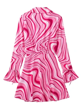 TRAF Pink Mini Šaty Žena 2022 Dlhý Rukáv vystrihnuté Šaty Letné Vytlačené Viazané Krátke Šaty Pre Ženy Bežné Bielizeň Šaty 1