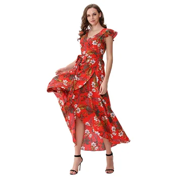 2020 módne červená polka dot midi šaty, sexy tvaru boho asymetrický prehrabať rukáv, dlhé šaty vestidos M30524 1