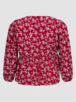 Finjani Plus Veľkosť Burgundská Červená Blúzky 2022 dekoráciami Ženy tričká V-neck Top Polyester 1