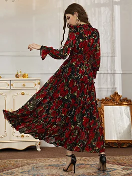 TOLEEN Ženy Bežné Maxi Šaty 2022 Luxusné Elegantné Elegantný Dlhý Rukáv Kvetinový Tlač Boho arabčina Turecko Večierok Župan Vestido 1