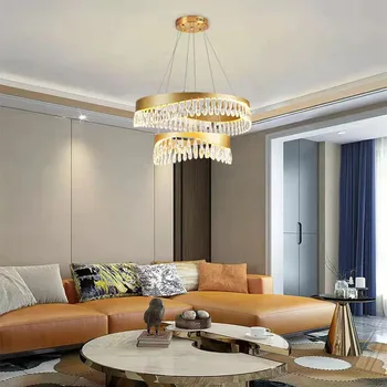 Moderná obývacia izba krištáľový luster, spálne, jedáleň kolo luster hotel villa multi-layer crystal stropné svetlo lampy 1