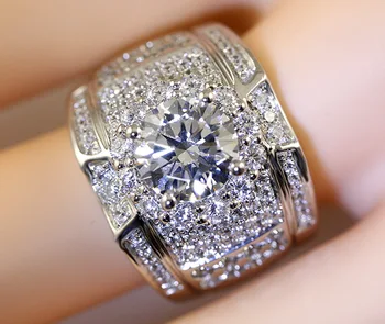 Luxusné pánske Krúžok AAAA Zirkón Plný Diamantový Prsteň Módne 925 Silver Pár Krúžok Nevesta Klasické Strany Šperky zásnubný prsteň 1