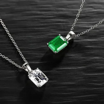 KNRIQUEN 100% pravého Striebra 925 Vytvorené Emerald Vysoko Uhlíkovej Diamanty Náhrdelník Prívesok pre Ženy, Svadobné Party Jemné Šperky Dary 1