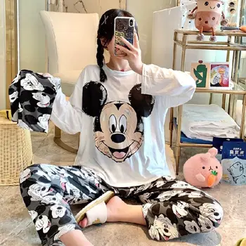 Disney Mickey Mouse dámske Pyžamo Cartoon Dlho Puzdre Sleepwear Nohavíc Vyhovovali Bežné Odev Pijama Feminino Domov Oblek 1