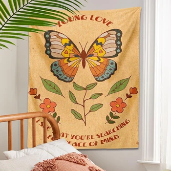 Retro Gobelín Motýľ rastlina, kvet Estetické Gobelín 90. rokov mladá láska darček Visí na Stene Stenu Spálne Motýľ Dekor 1
