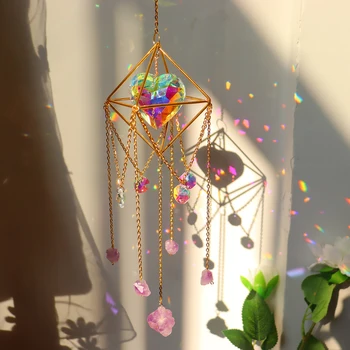 Crystal Veterné Zvonkohry Hexagon Diamond Prism Visí Rainbow Chaser Osvetlenie Okenné Záclony Prívesok Domov Záhrada Dekor Dream Catcher 1