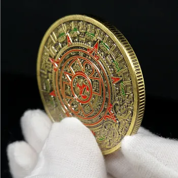 Aztec maľované dragon bronzové pozlátené Medailón Mayský mince pyramídy slnečnými zlaté mince Kovové odznaky zber pamätné mince 1
