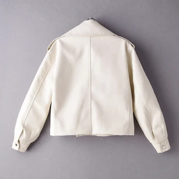 móda bežné ženy PU kožené bundy 2020 jar elegantné biele dámske kabáty streatwear lístkového rukáv žena bunda dievčatá kabát 1