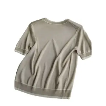 Tenké Pletené T Shirt Ženy Krátke Rukáv Top Tee Tričko 2022 príležitostné Letné Tričká kórejský Módne Oblečenie Dámske Camisetas Mujer 1