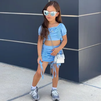 2022 V Lete Dievčatká Dva Ks Súprava Tepláková Súprava Zodpovedajúce Nastavenie Deti Farbou Šnúrkou Sportsuit Oblečenie Pre Deti, Oblečenie 1