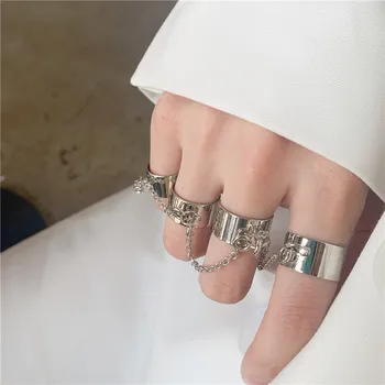 Cool Hip Pop Reťaz Prepojenie Prstene pre Mužov Cross Prívesok Nastaviteľné Otvorené Prst Prstene pre Ženy Strany Šperky Anillos Mujer Šperky 1