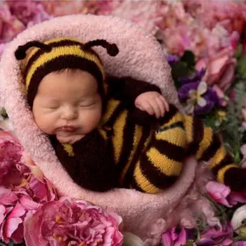 ❤️Novorodenca Fotografie Oblečenie Mohair Bee Klobúk+Kombinézach 2ks/set Baby Studio Photo Rekvizity Doplnky, Pletené Oblečenie Oblečenie 1