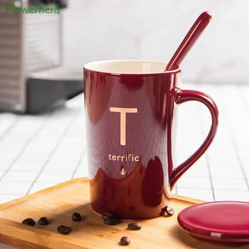 Tvorivé Keramické, Porcelánové Káva Hrnček Písmeno Hrnček Šálku Kávy Káva Hrnček s Vekom Lyžice Teacup Drinkware Coffeeware Teaware 1