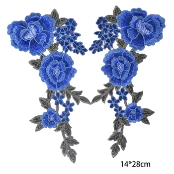 1 Pár Modrý Kvet Šiť na Škvrny na Oblečení Kvetinové Výšivky Appliques Šitie DIY Obtlačky 1