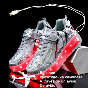 Nové Ružové USB Nabíjanie Fashion Dievčatá Chlapci LED Svetlo Valca Skate Topánky Pre Deti detský Tenisky S Kolesami Dvoch kolesách 1