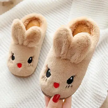 2022 nové pribrala teplé deti jeseň zima bavlna topánky roztomilý dievča králik domova non-slip teplé vlnené papuče bavlna 1