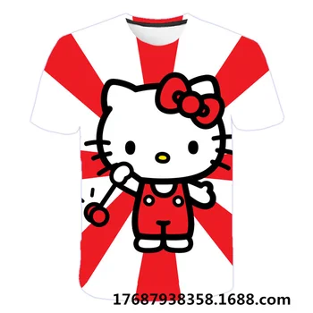 3-14 Rokov Deti Krátke Rukávy T-shirt Cartoon Hello Kitty Tričko Dievčatá Topy Deti Baby Chlapci Oblečenie 1